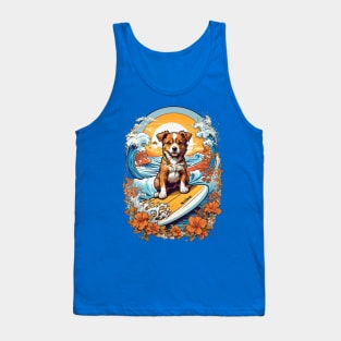 Cute Corgi puppy surfing at sunset retro vintage design Tank Top